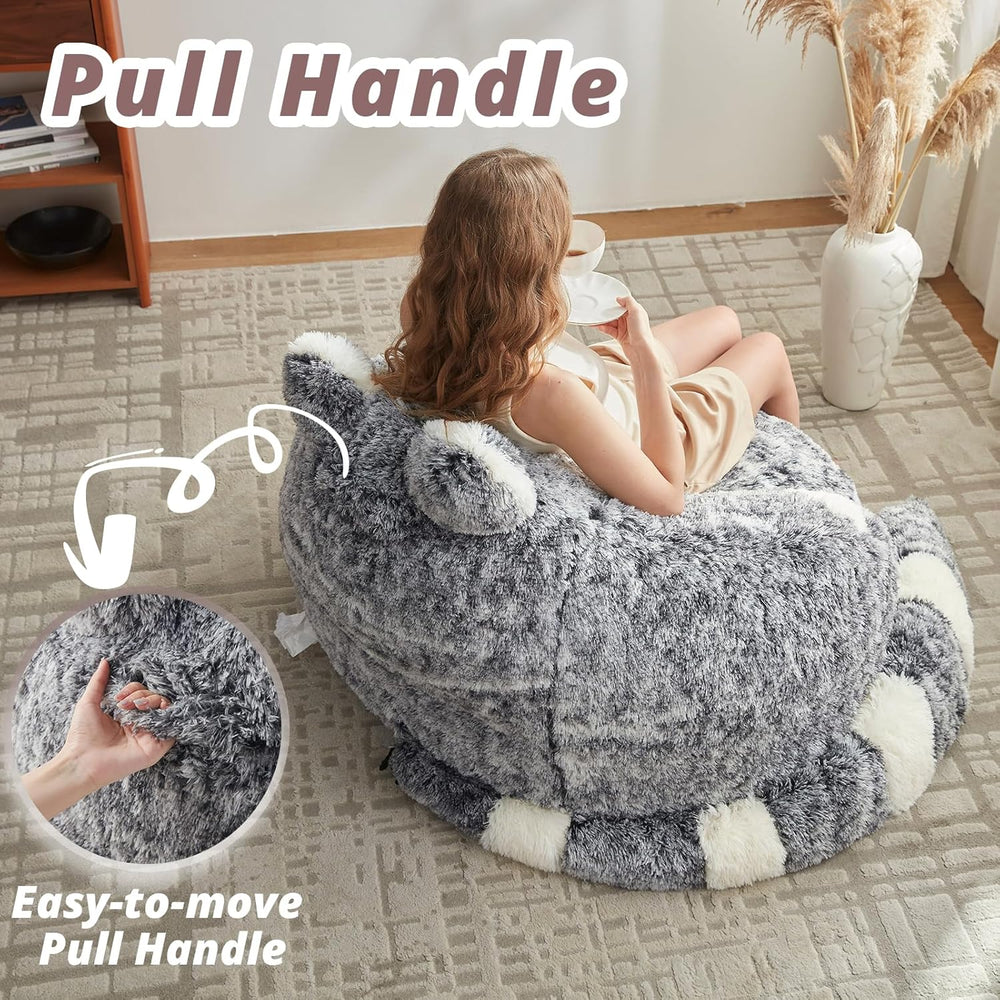 EBENCHICO Giant Bean Bag Chair for Adults Teens, Raccoon Shaped Faux Fur Bean...