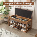 Shoe Rack Bench Seat Rubberwood 2-Tier Wooden Storage Bench 550lbs Compact Mid-Century Modern Design for Entryway, Hallway, Closet, Front Door Entrance, Foyer