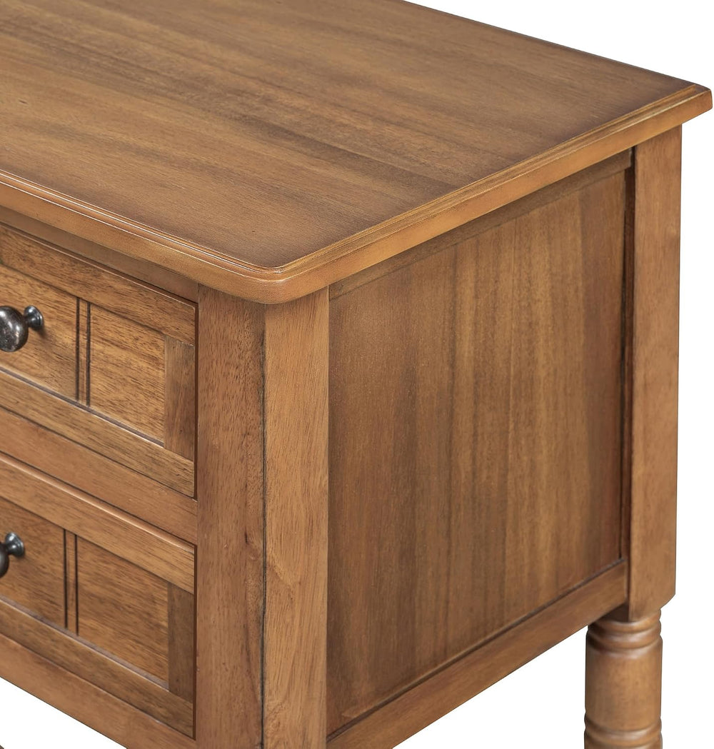 LKTART Small Solid Wood Sofa Table,Console Table with Drawers and Bottom Shel...