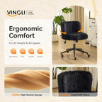 VINGLI Plush Upholstery Vanity Desk Chair with Curved Back & 90-102° Tilt & Adjustable Height, Cute Rolling Chair with Bronze Base & Golden-Bronze 360° Swivel Wheels for Makeup & Home Office, Black