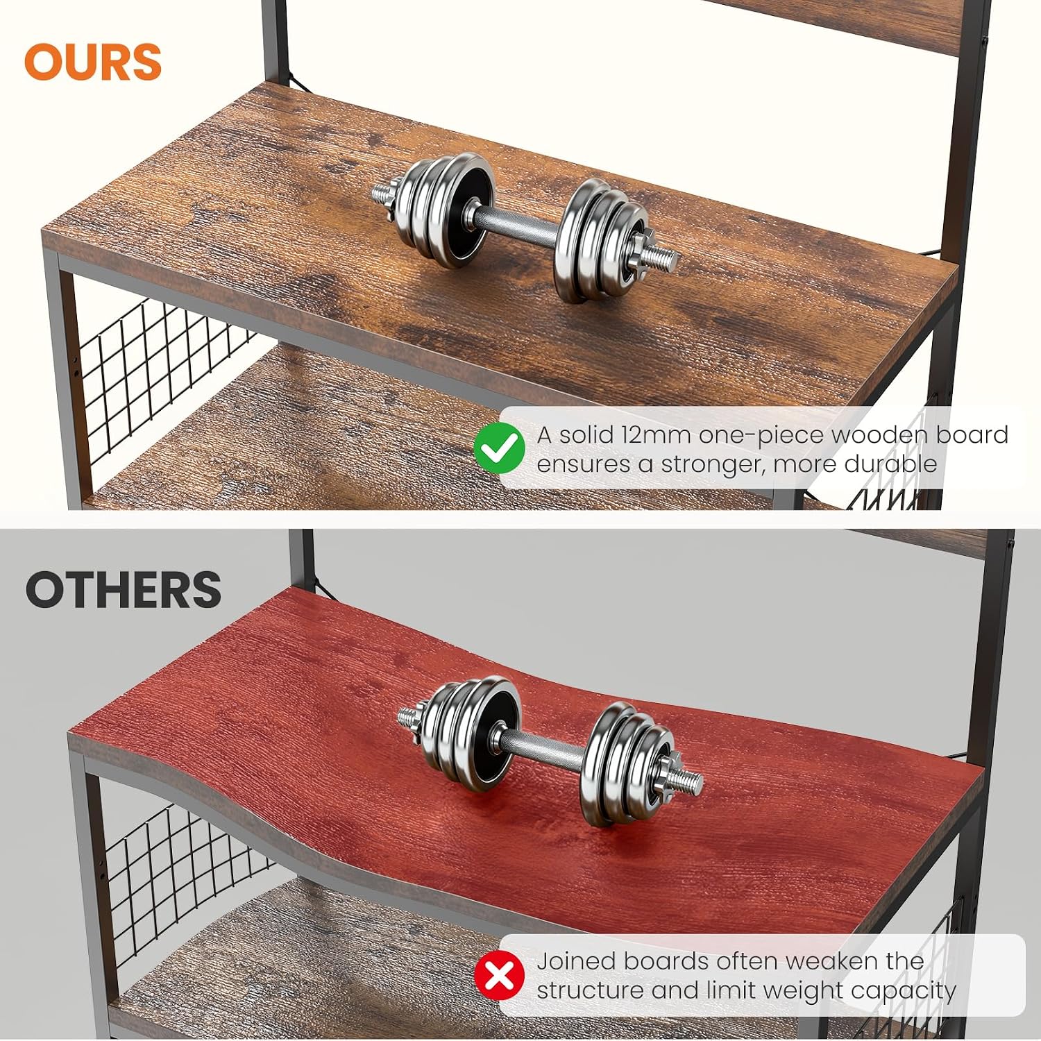 Sweetcrispy 23.6'' Small Bakers Rack with Power Outlet for Kitchen Storage | Microwave Stand with Adjustable Shelf for Coffee Bar Station, Small Apartment, Counter Space Saving, Rustic Brown