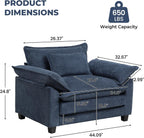 Oversized Accent Chair,44" Chenille Living Room Chairs,Modern Upholstered Armchair Cloud Sofa Chair with Extra Thick,Comfy Reading Chair Side Chair for Living Room Bedroom Apartment Blue