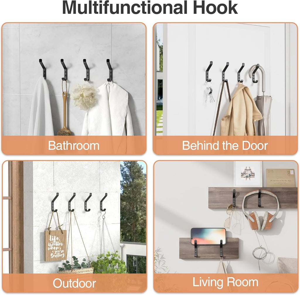 Coat Hooks Wall Mount for Hanging: 20LB Sturdy Hanger for Backpack, Towel, Bag, for Closet, Bathroom, Door, Mushroom, Stainless Black 6 Pack, 3.75"