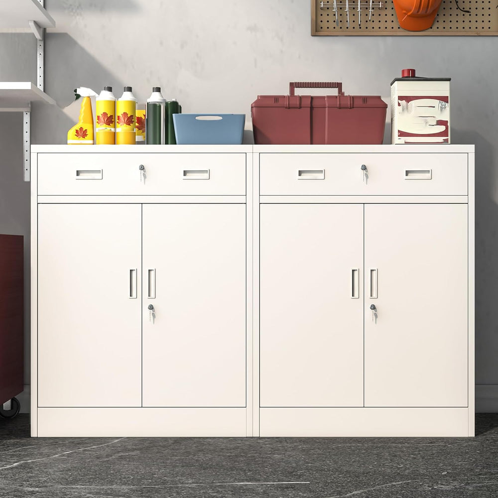 Wanfu Metal Storage Cabinet, Locking Cabinet with 1 Drawer and Adjustable She...