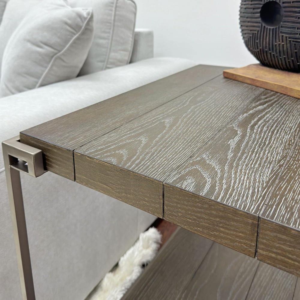 3-Piece Metal Frame Wood Coffee Table Set with Chairside Tables | Aged graphi...