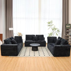 KEIKI 135" U Shape Sectional Sofa,6-Seater Modular Couch with Striped Corduroy Fabric for Living Room,Reversible Design
