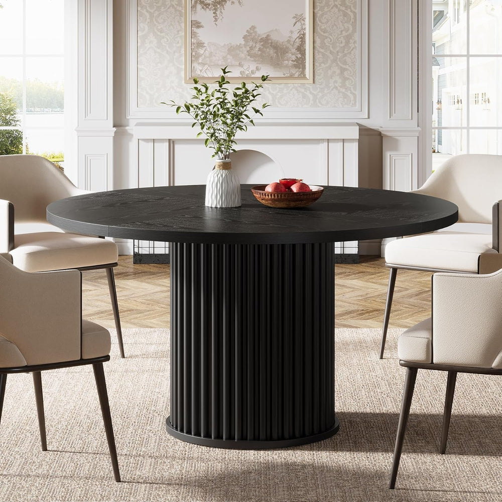 Tribesigns 47.24" Black Round Dining Table for 4-6 People | Modern Flute...
