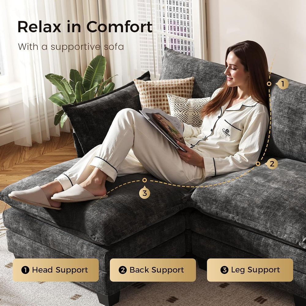 KKL 120" Huge Modular Sectional Sofa Bed, 8 Seater Convertible J/L/U-Sha...