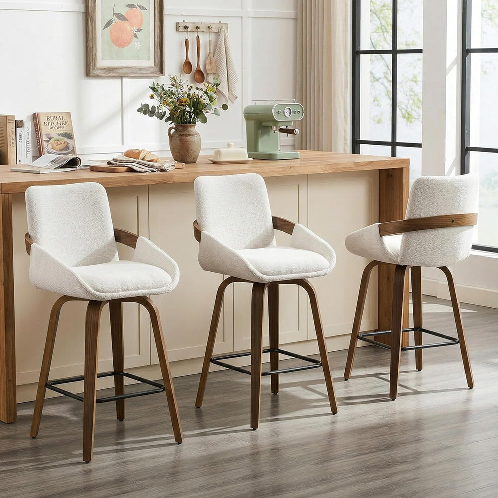 26" Swivel Counter Height Bar Stools Set of 3, Beige