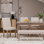 Morden Fort Dining Table Set for 6, Farmhouse Wooden Table & Upholstered Bench & 4 Dining Chairs, Kitchen Dining Set with Nailhead Accents, Rectangular Table Sets for 6 for Kitchen/Dining Room