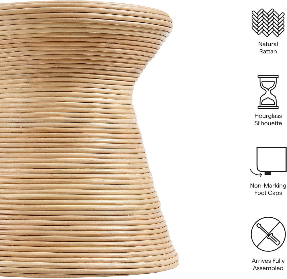 Modway Tavi Natural Rattan Hourglass Round Side Table in Natural – 16 Inch Sm...