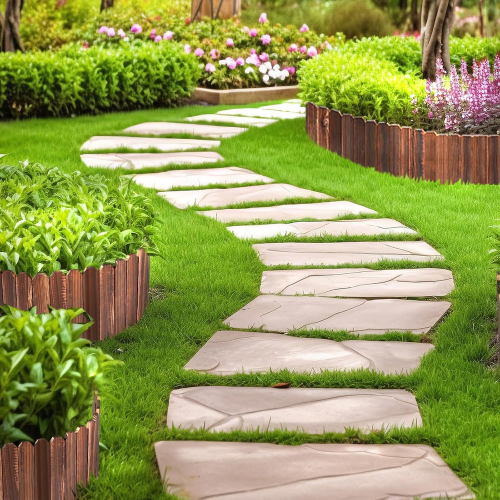 LINSHRY Wood Garden Edging Fence, Flower Bed Edging Borders, 8in H x 12ft L