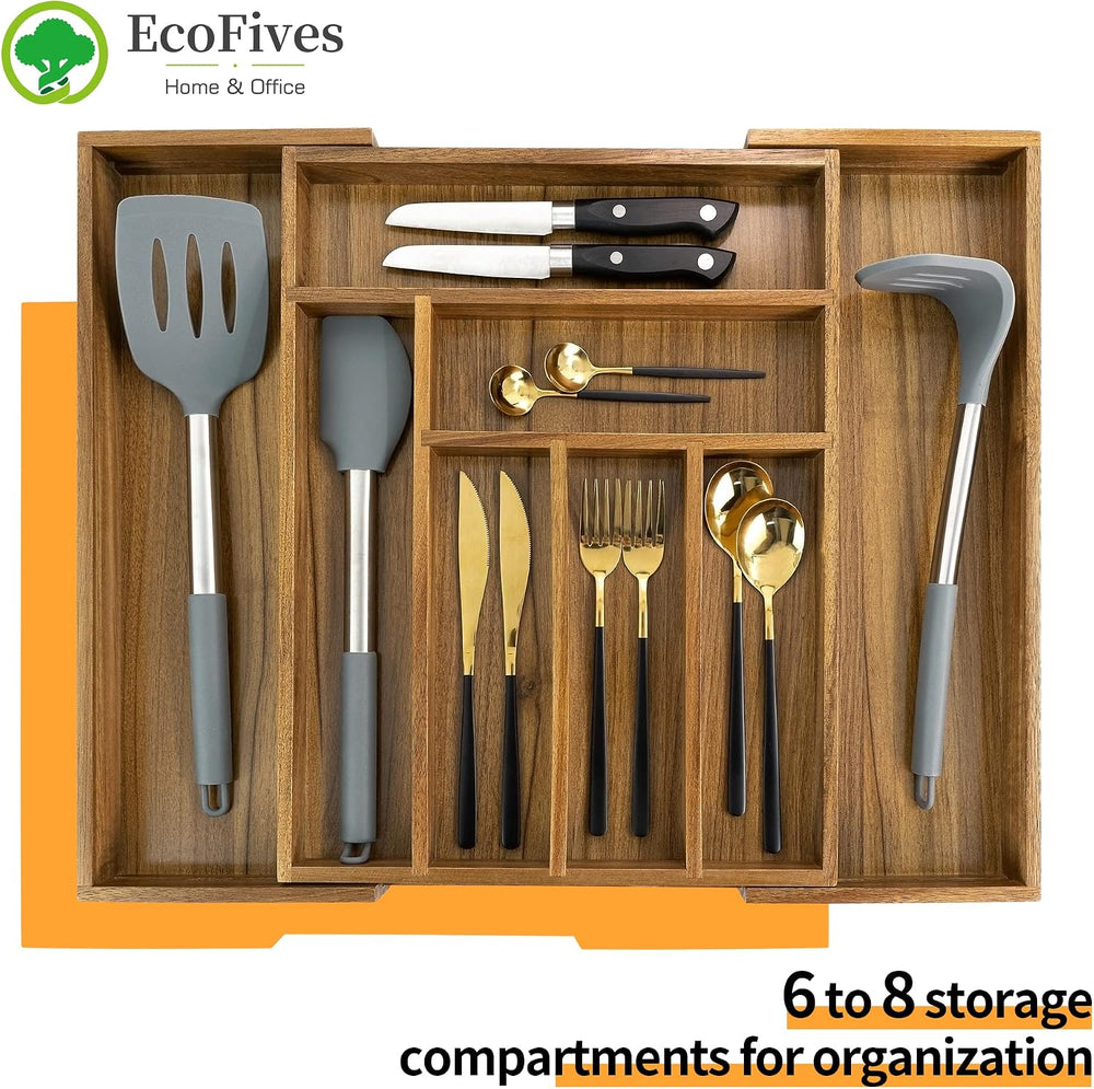 Luxury Acacia Kitchen Drawer Organizer - Silverware Organizer - Utensil Holde...