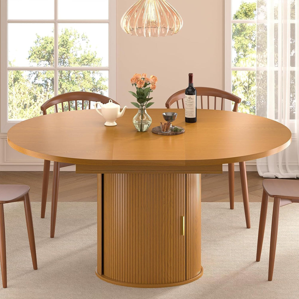 DHH 47"-63" Extendable Round Dining Table for 4–8 with Storage, Mid...