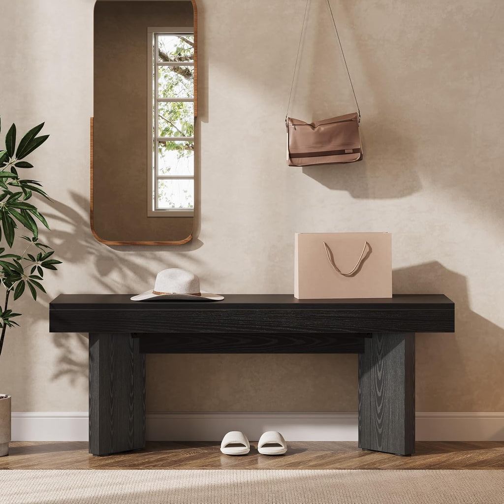 Tribesigns 47" Wooden Entryway Bench | Farmhouse Indoor End of Bed Bench, Long Table Benches Seat for Bedroom, Hallway, Foyer, End of Bed (Black)