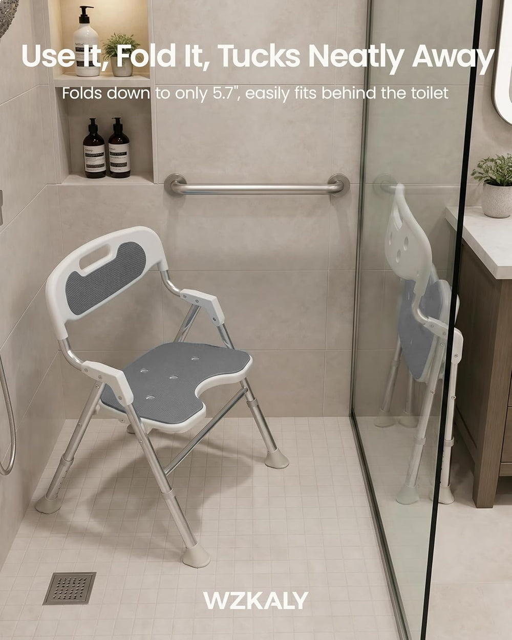 Foldable Shower Chair with Arms and Back Inside Shower, 400LBS Heavy Duty Sho...