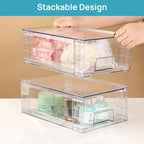 Vtopmart 2 Pack Stackable Storage Drawers,Clear Acrylic Drawer Organizers with Handles, Easily Assemble Containers for Fridge, Bathroom,Kitchen Undersink,Cabinet,Pantry Organization and Storage
