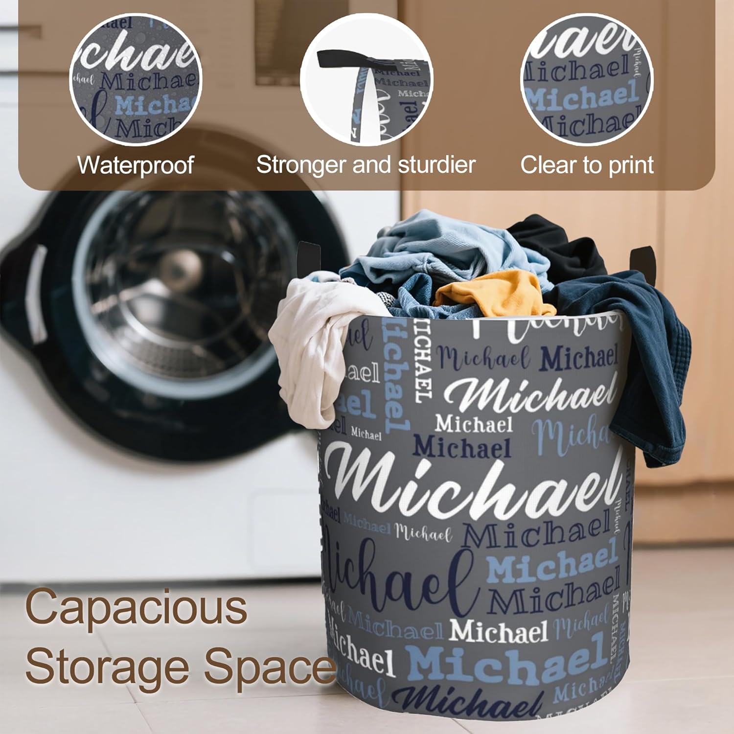 Custom Name Laundry Hamper, Personalized Laundry Baskets with Name for Boys Girls Women Men, Customized Collapsible Dirty Clothes Hamper Easy Storage Gifts for Bedroom Bathroom Living Room