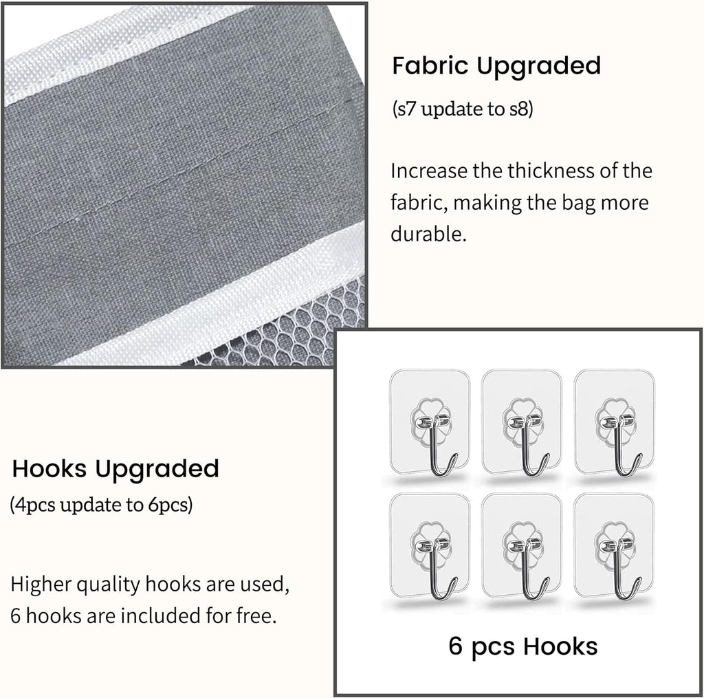 3pcs Middle Wall Hanging Organizer Bag, Linen Fabric Door Hanging Storage Basket with Pockets, Waterproof Bin for Kitchen, Bedroom, Office, RV Camper (Gray)