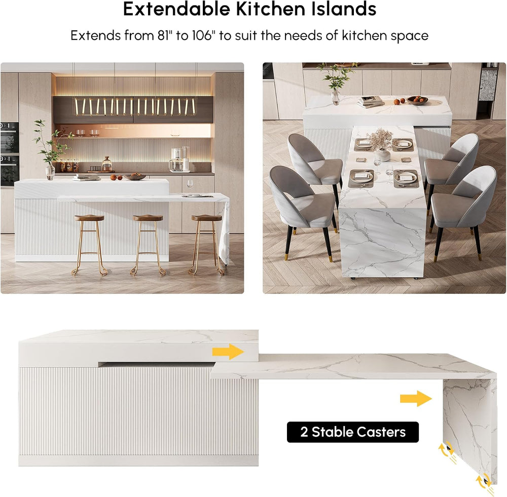 homary Extendable Kitchen Island with Storage 81"-106", White, Wood...