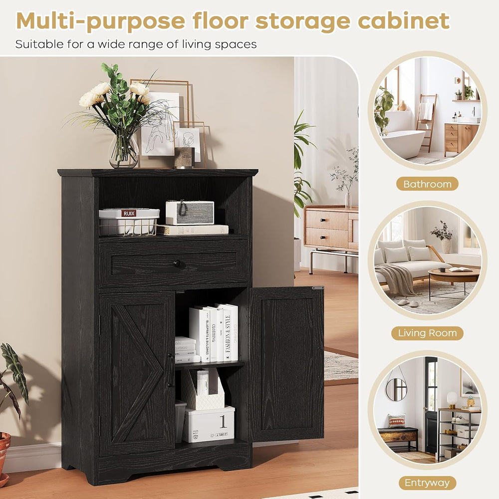 Floor Cabinet, Farmhouse Storage Cabinet with Barn Doors and Drawer, 11.81&qu...