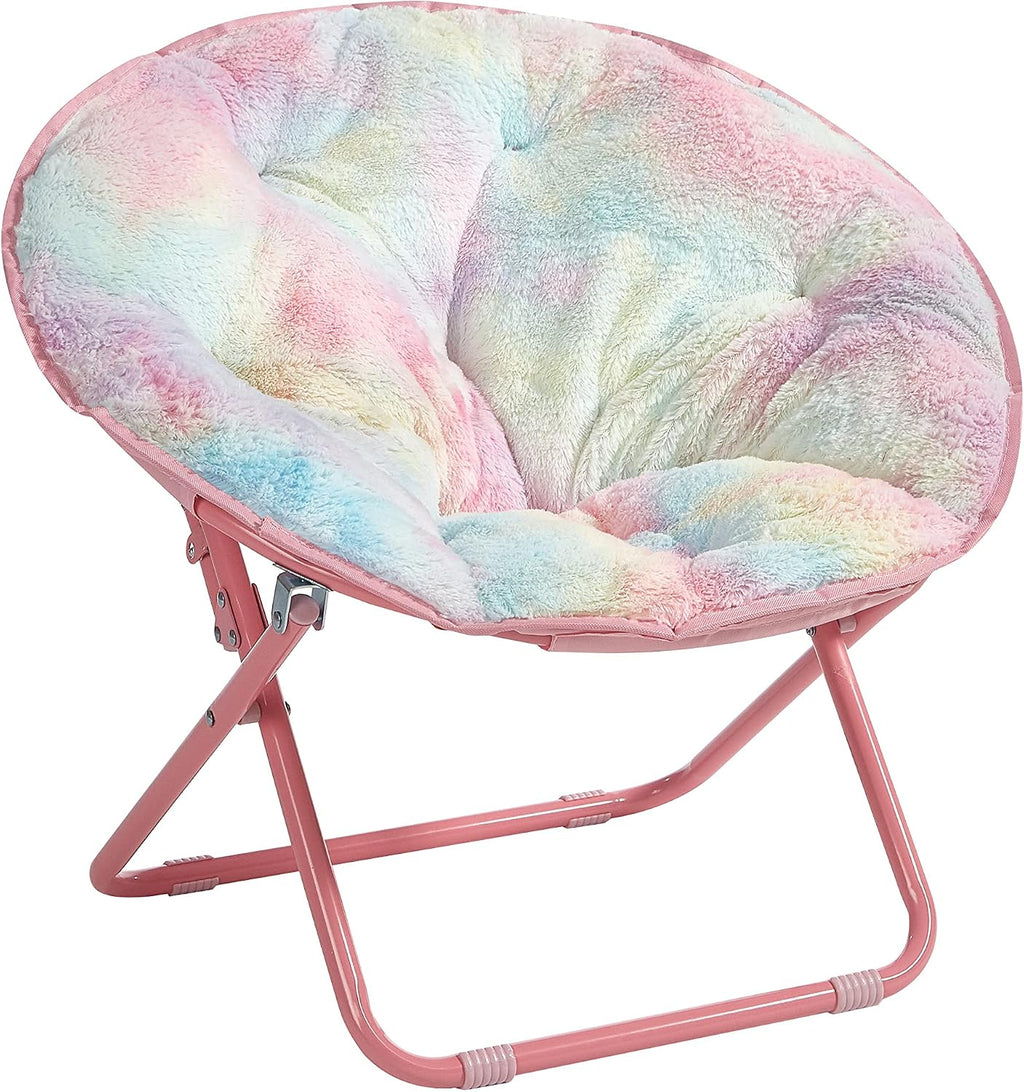 Heritage Kids Rainbow Faux Fur Folding Saucer Chair for Kids, Cozy Bedroom & Playroom Accent Chair, 23” Frame