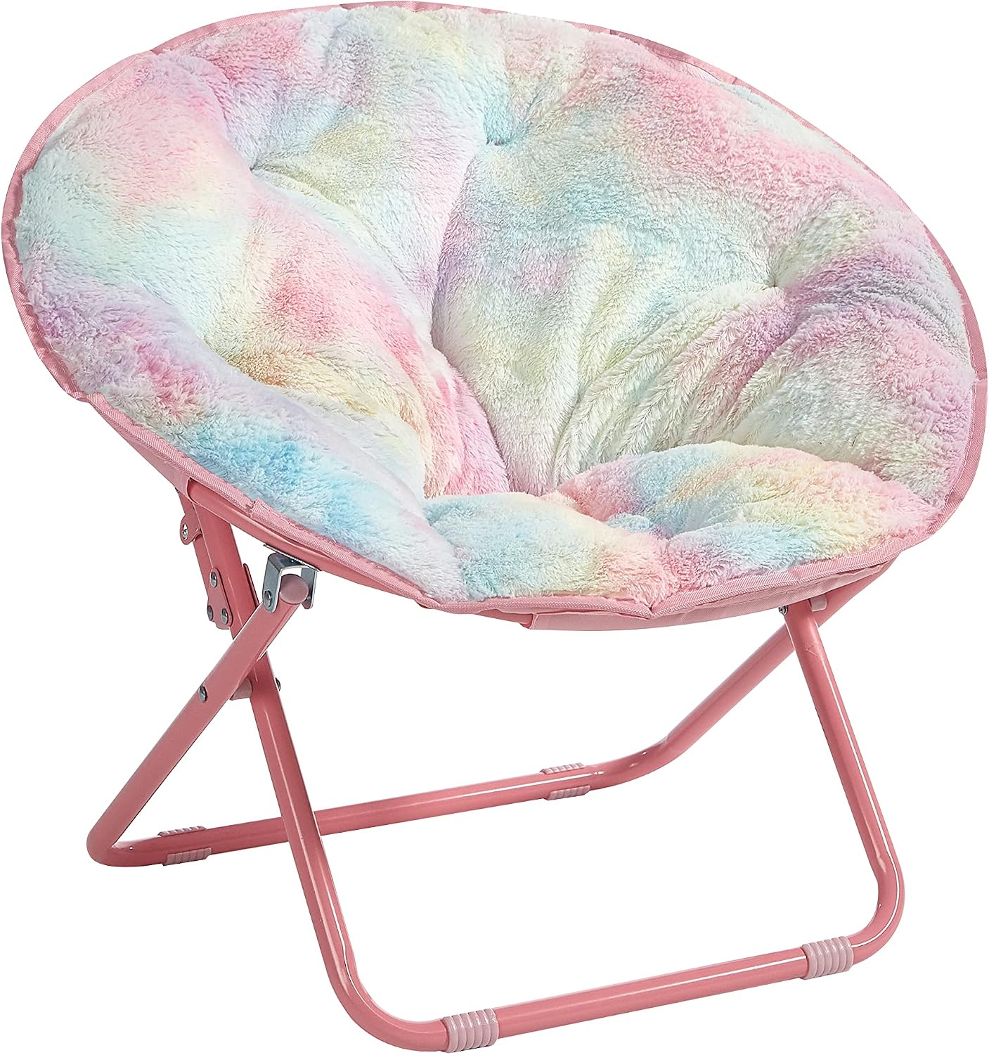 Heritage Kids Rainbow Faux Fur Folding Saucer Chair for Kids, Cozy Bedroom & Playroom Accent Chair, 23” Frame