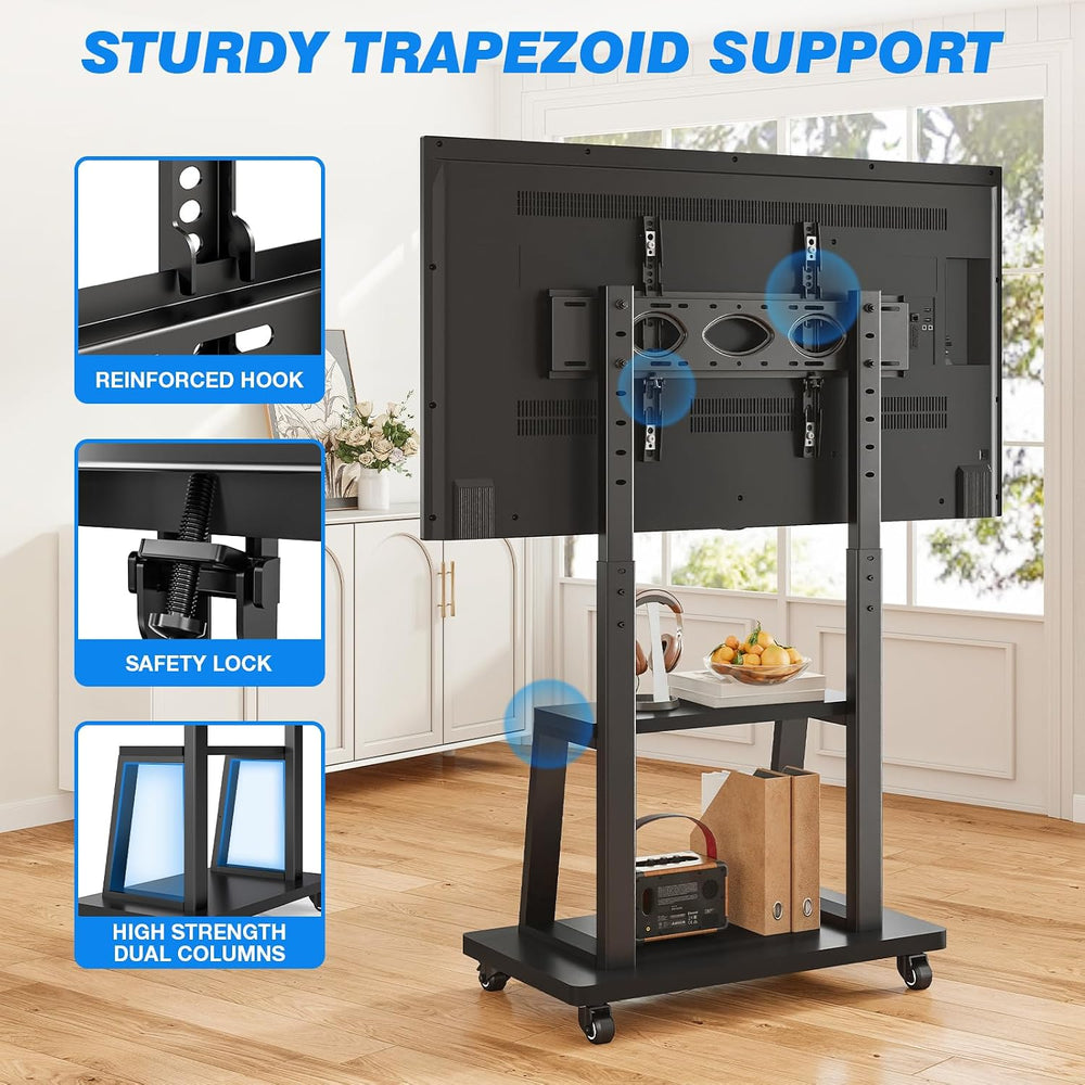 Rfiver Mobile TV Cart Rolling TV Stand for 37-75 inch TVs Up to 150lbs | Heav...