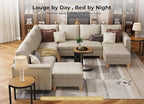 SITJOY 113" Faux Leather Modular Sectional Sofa with Storage, Mid Century Modern Sectional Couches for Living Room, Soft Padded Armrests, 9 Seat V Shaped Sectional Couch with Chaise, Greige
