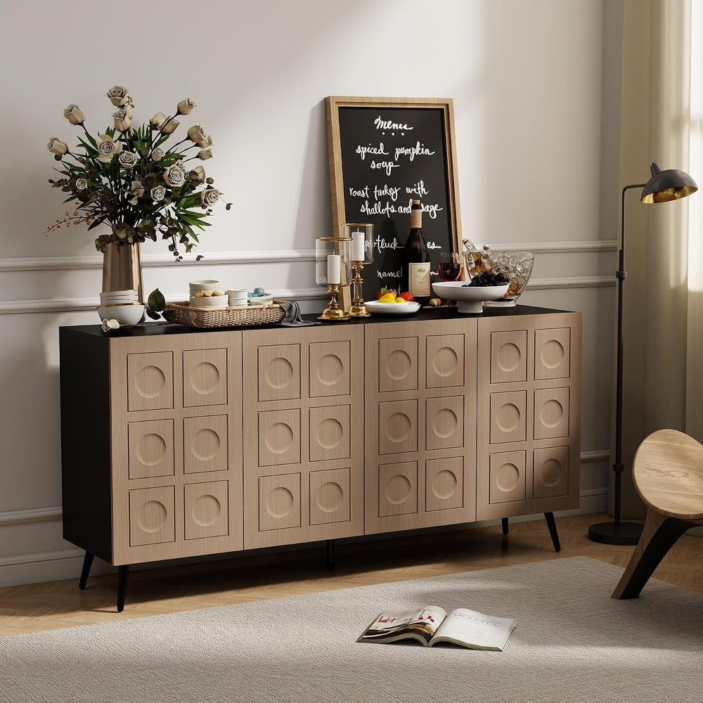 Sideboard Buffet Cabinet with Storage: 63" Black and Oak Mid Century Mod...