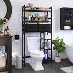 SMIBUY Over-The-Toilet Storage Rack, 6-Tier Bamboo Large Bathroom Organizer with Side Shelves and 2 Drawers, Stable Freestanding Space Saver for Bathroom, Laundry Room(Black)