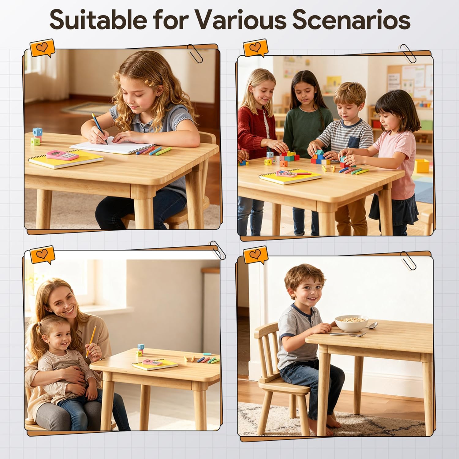 Brelley Solid Wood Kids Table and 2 Chairs Set, Toddler Desk 23.6" L x 19.7" W and Chair Set, Graffiti Desktop, Classroom/Daycare/Home, Children Multi-Activity Table for Ages 2-8