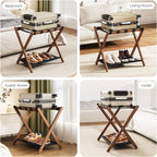 Fully Assembled Walnut Luggage Racks Set of 2, Bamboo 26.77" Luggage Rack Stand for Guest Room, 5 Nylon Straps, Foldable Suitcase Stand with Storage Shelf for Bedroom Hotel, Holds up to 165 Lbs
