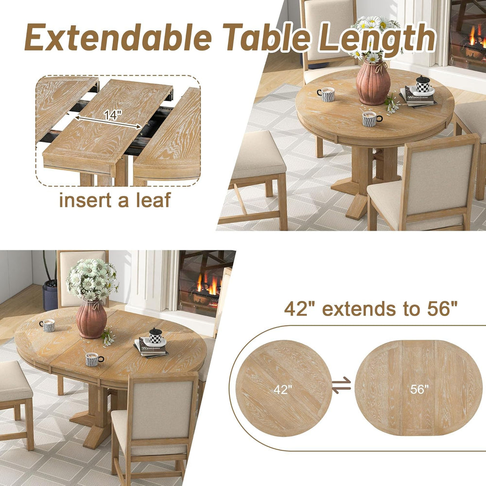 42" Round Dining Table for 4-6, Functional Round Extendable Wood Folding...