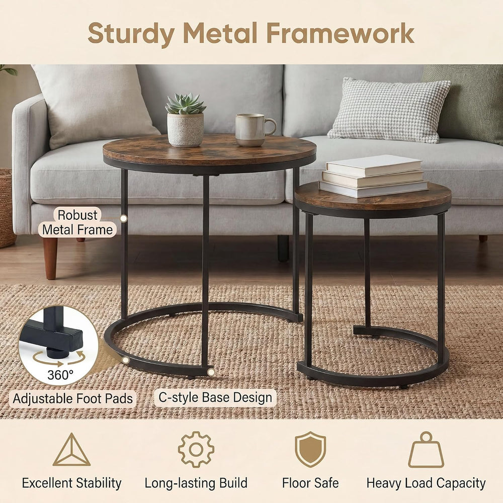 COSTWAY Stackable Nesting Coffee Tables Set of 2 for Living Room, Walnut | Ro...