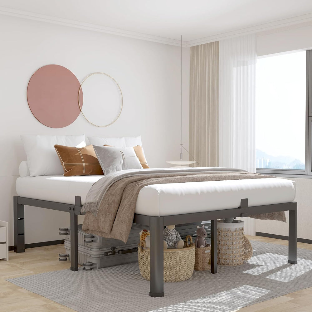 ROIL 20 Inch Queen Bed Frame with Rounded Corner & 4 Mattress Baffles