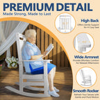 Outdoor Rocking Chair Oversized of 2 & Side Table Set, HDPE All Weather Resistant Patio Rocker, 31.5" High Back 21.5" Deep Seat Porch Chairs Set for Lawn Garden Deck Balcony 400lbs Capacity(White)