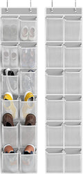 Simple Houseware 12 Pockets Large Over Door Shoe Organizer, 2 Pack, Gray | Total 24 Pockets, 56" x 12.5", Fits Standard & Narrow Door, 4 Durable Metal Hooks, 6" x 8" Pocket Size, Multipurpose