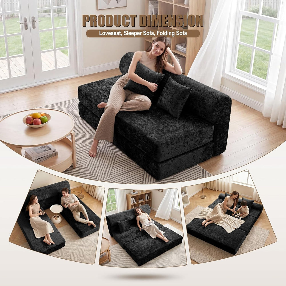 59" Convertible Sofa Bed with High Backrest & Washable Cover, Compre...