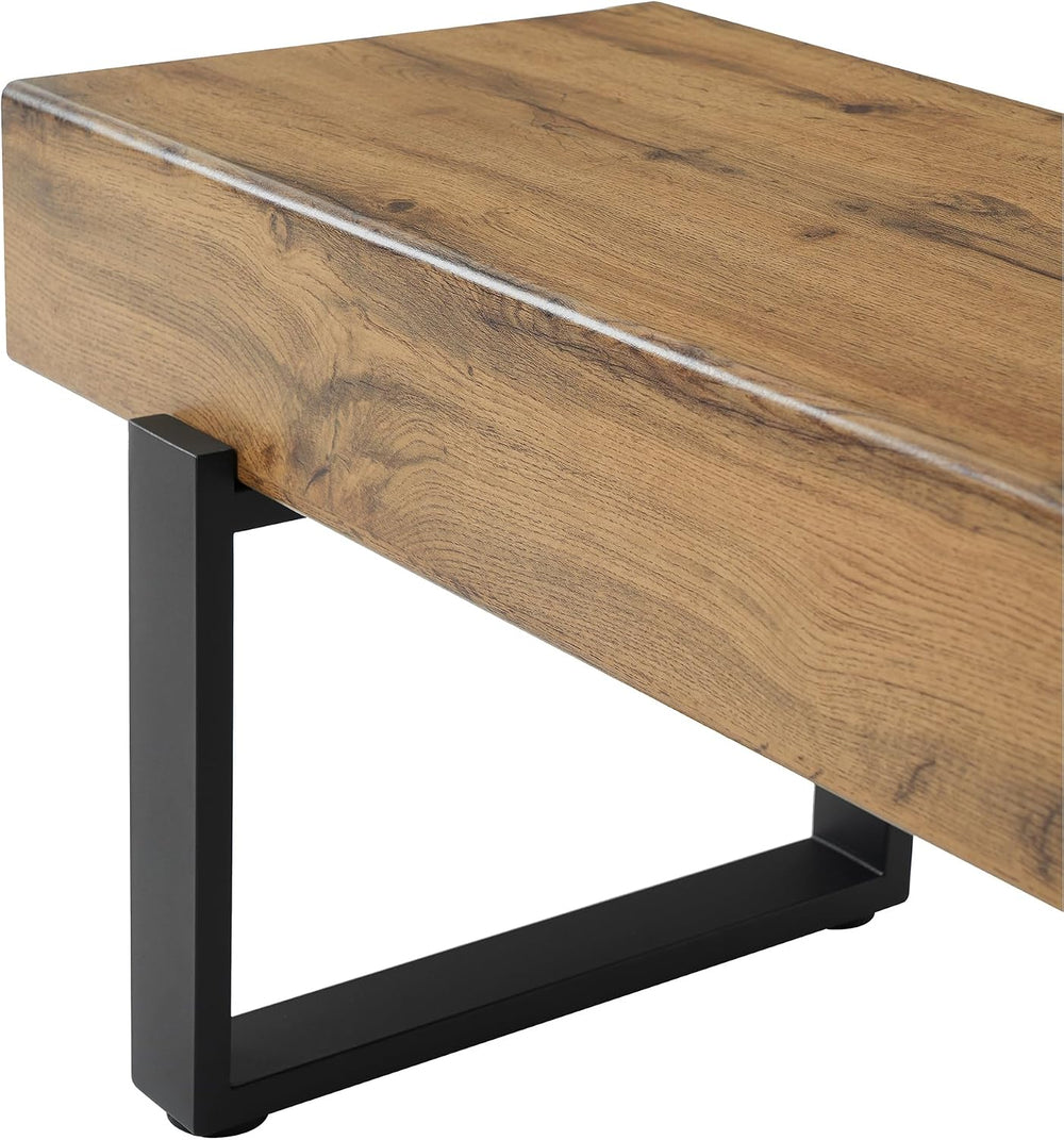 Industrial Entryway Bench, Rustic Wood Look Bench with Heavy Duty Black Metal...