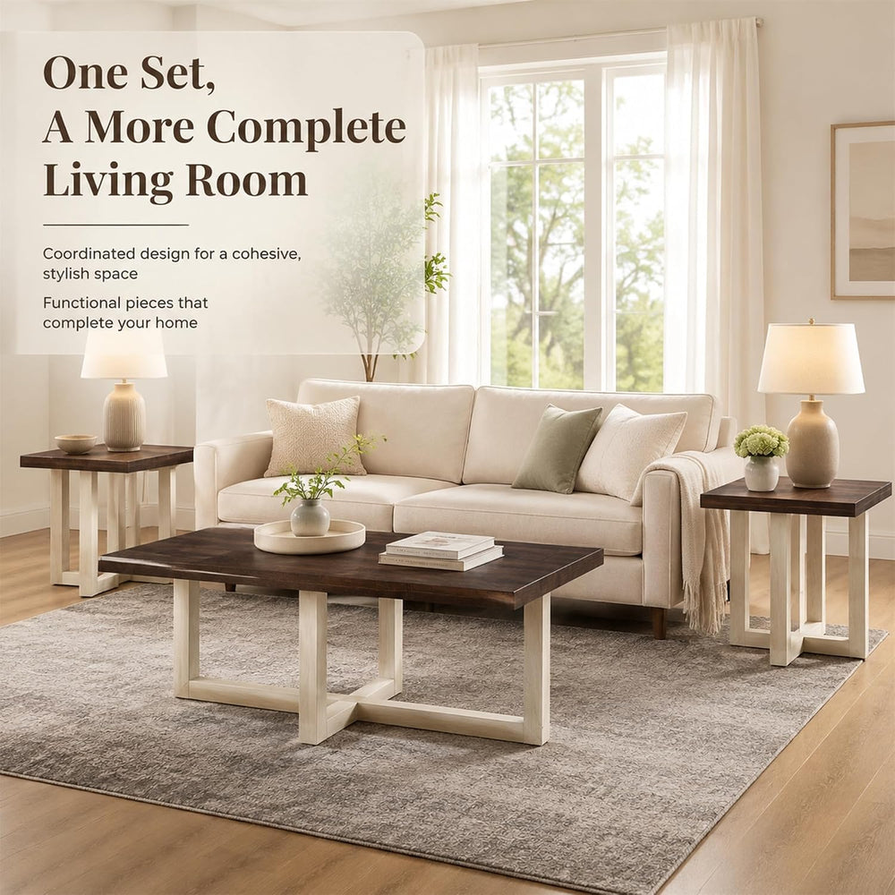 3-Piece Coffee Table Set, Modern Living Room Furniture with Geometric Cross B...