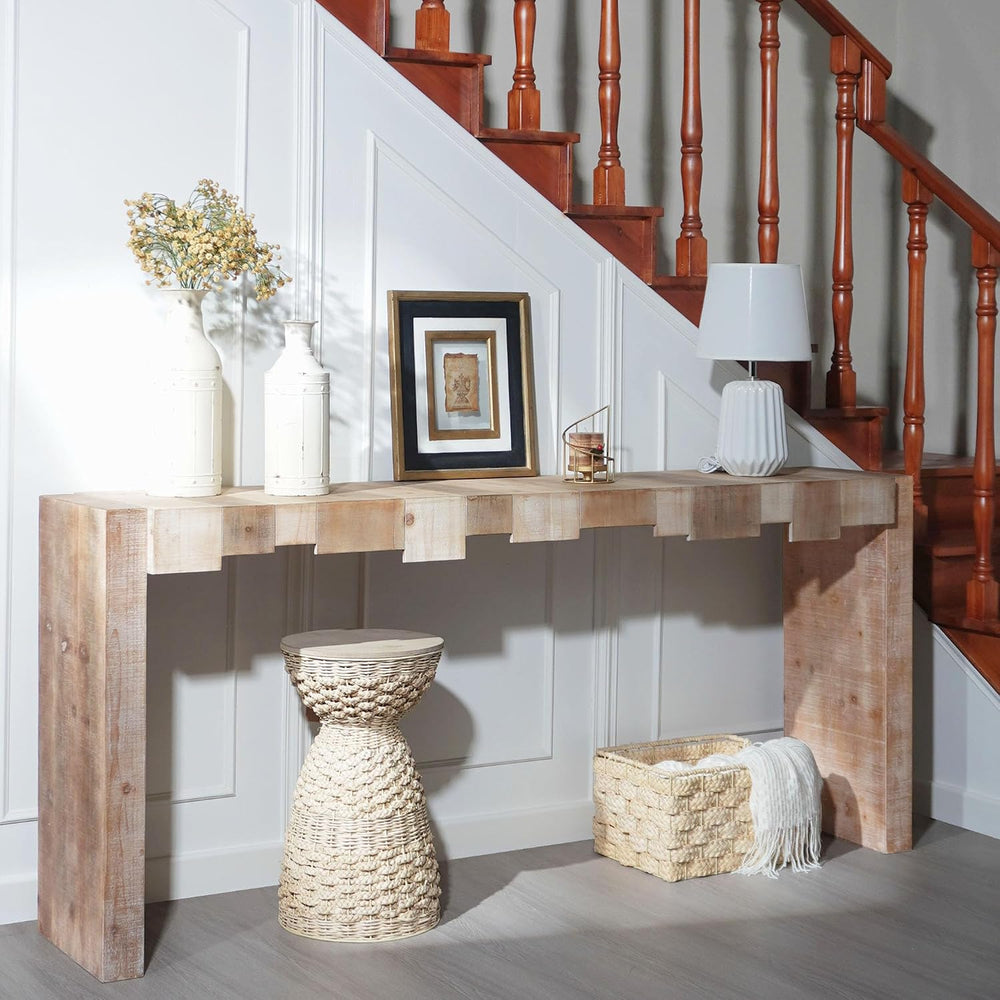 71" Rustic Wooden Console Table with Step-Block Design | Mid Century Mod...