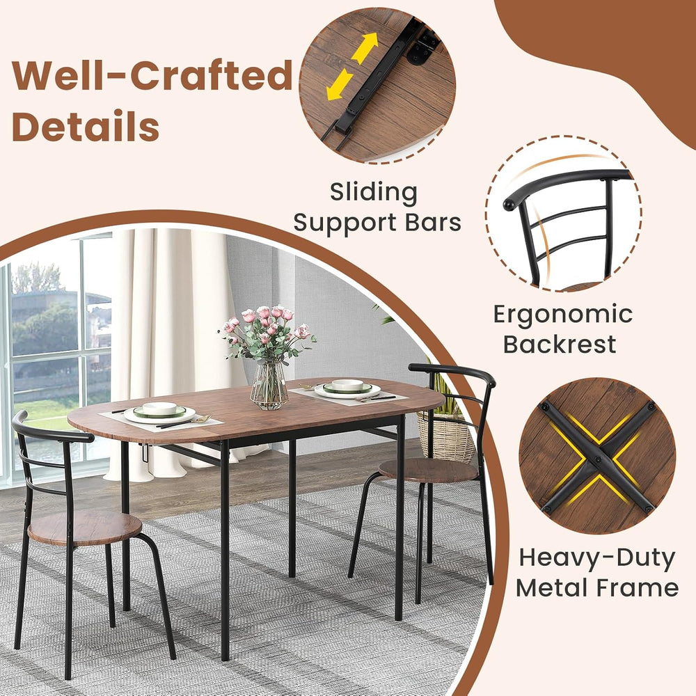 Giantex 3-Piece Dining Table Set for 2, 55-inches Drop Leaf Kitchen Table wit...