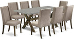 East West Furniture X797FL716-9 9 Piece Dining Set Includes a Rectangle Dining Room Table with X-Legs and 8 Dark Khaki Linen Fabric Upholstered Parson Chairs, 40x72 Inch, Multi-Color