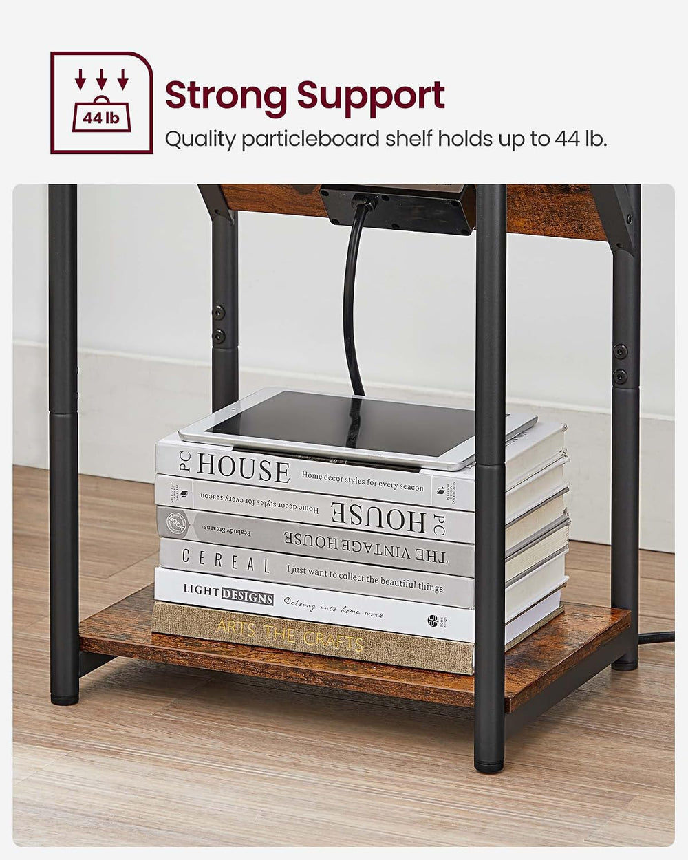 VASAGLE End Table with Charging Station, Set of 2, Small Side Tables