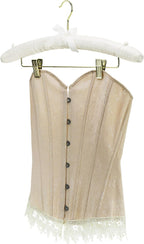 HANGERWORLD Pack of 5 Ivory Satin Padded Hangers with Clips for Skirts, Pants & Sweaters with Non-Slip Buttons, Pretty Hanger for Women Clothing - 17 Inch