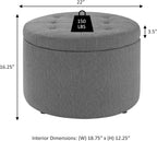 Convenience Concepts Designs4Comfort Round Shoe Ottoman 22" - Upholstered Footstool, Small Table, & Seat with Storage Compartment for Living Room, Entryway, Bedroom, Sandstone Fabric
