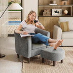 LINSY Accent Chair Ottoman Set: Chenille Barrel Chair with Foot Rest, Mid-Century Modern Small Reading Chair Upholstered Armchair with Footrest for Living Room Bedroom Study Room Office