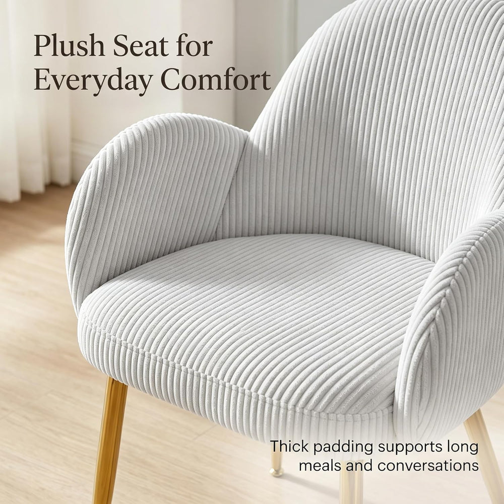 Modern Upholstered Dining Chair Set of 4, Corduroy Accent Chairs with Gold Me...