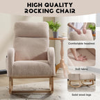 Rocking Chair Nursery, Nursing Rocking Chair with High Backrest for Mom Nursery, Sherpa Armchair Glider Rocker with Side Pocket, Upholstered Lounge Chair for Living Room, Bedroom, Teddy Geige